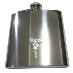 Violet and White Toned Iris Flower 6oz Flask